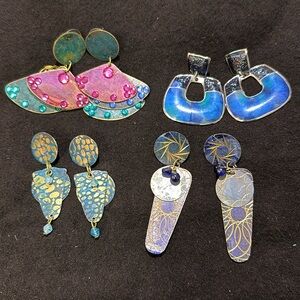 Pinks blues and purple earrings 4 pairs
